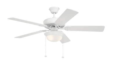 Westgate WFL-107-PC-5B-52-WH-WH 52" MDF 5-Blade Ceiling Fan & Light, Wattage 9W, Color Temperature 3000K, Voltage 120V, White Finish