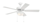 Westgate WFL-107-PC-5B-52-WH-WH 52" MDF 5-Blade Ceiling Fan & Light, Wattage 9W, Color Temperature 3000K, Voltage 120V, White Finish