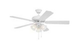 Westgate WFL-103-PC-5B-52-WH-WH 52 Inch 5-Blade Ceiling Fan And Light, Wattage 19W, Color Temperature 3000K, Voltage 120V, White Finish