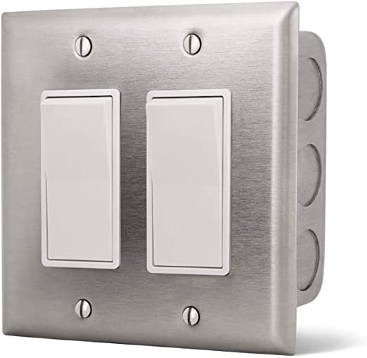 Infratech 14-4405 Dual Flush Mount On / Off Switch With Stainless Steel Wall Plate And Gang Box