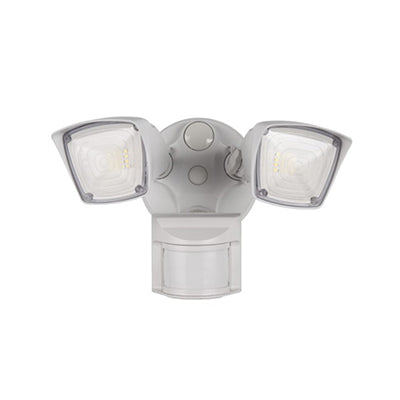 20W LED Security Light with Square Heads and Motion Sensor 3000K White Finish