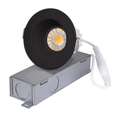 2" LED Round Baffle Canless LED Recessed Downlight, Selectable 3CCT - Black Finish