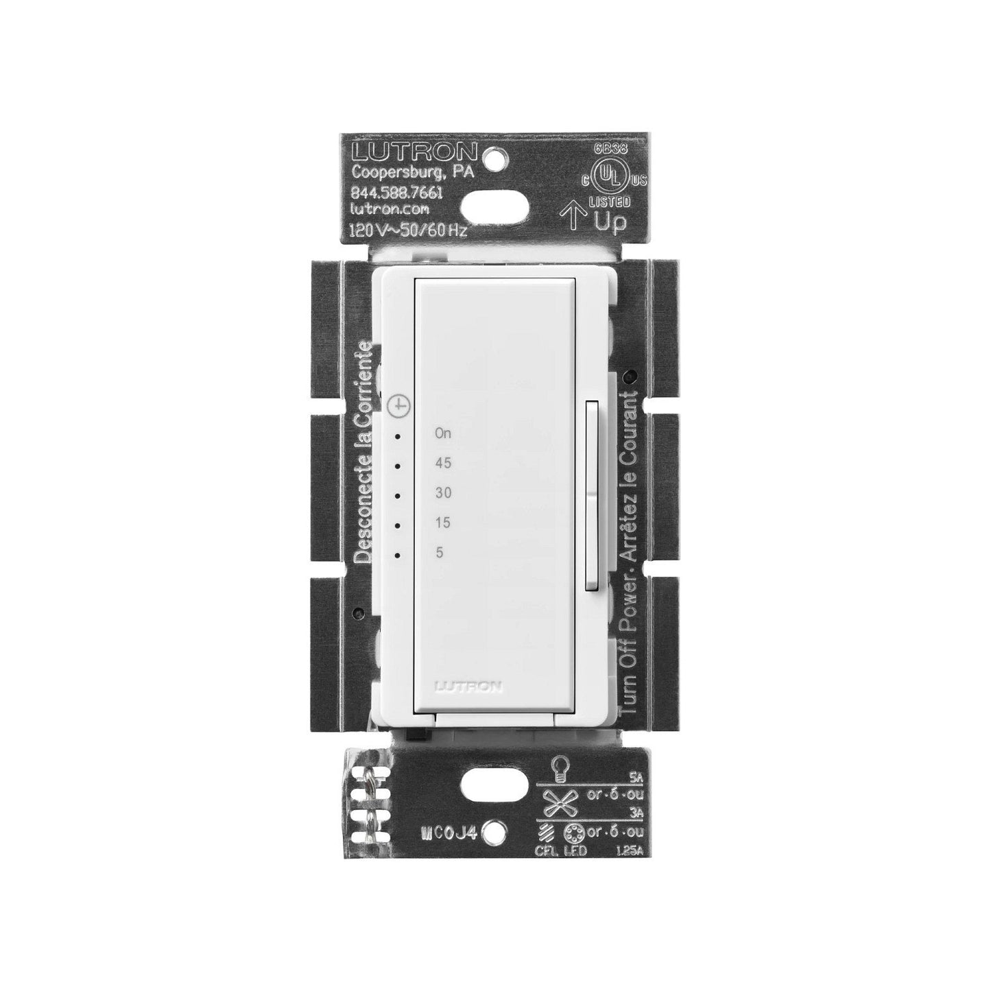 Lutron MA-T51MNB-WH-C Maestro Countdown Timer Switch for Fans and Lights - 3A Fan/150W LED - Single-Pole/Multi-Location - Finish: Matte White