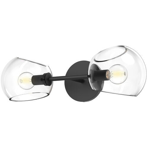 Alora Mood WV548217MBCL Willow 2 Light 16.75 inch Matte Black Bath Vanity Light Wall Light in Clear Glass