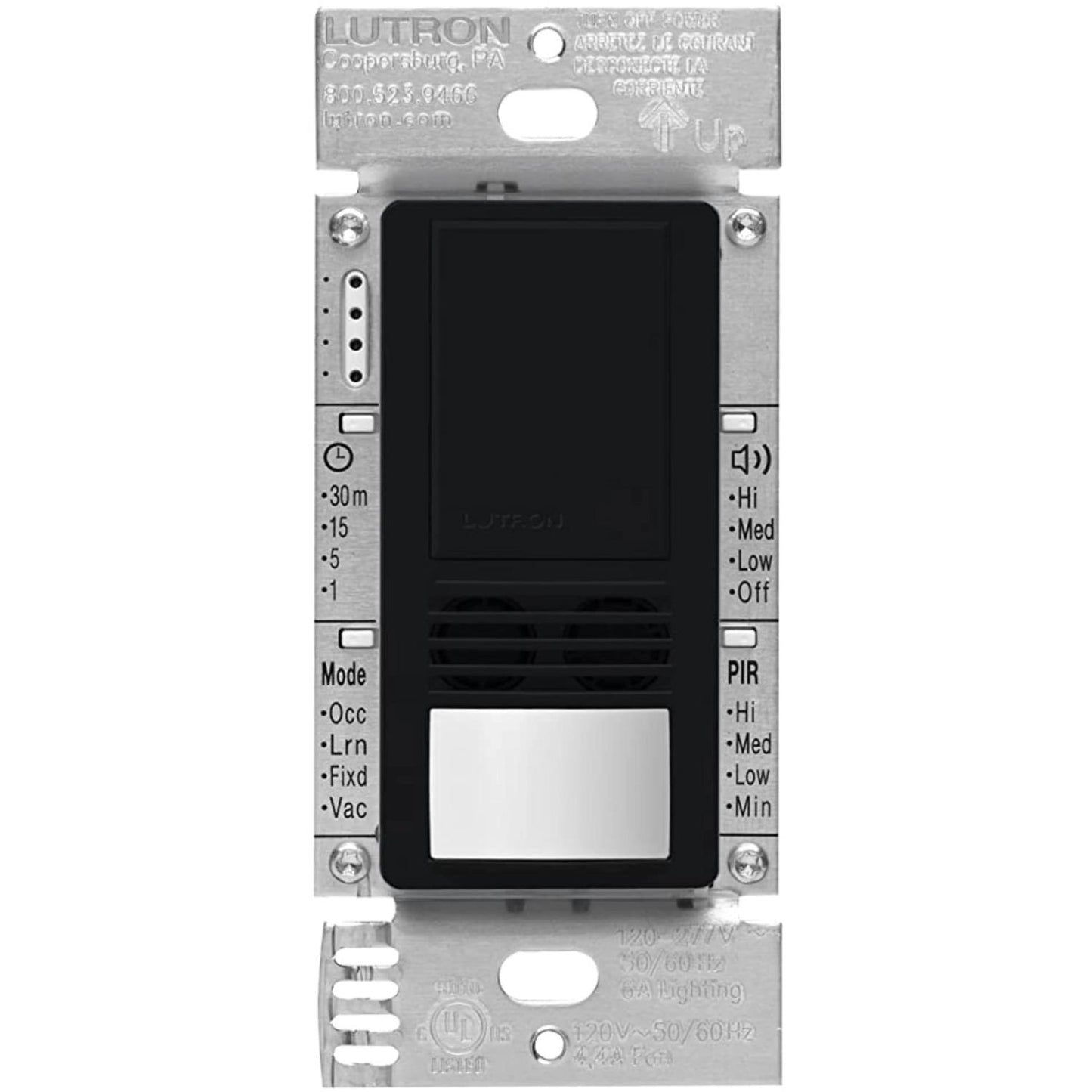 Lutron MS-B102-V-BL Maestro Dual-Technology Vacancy Motion Single Pole/3-Way Sensor Switch - 120-277V - Finish: Black