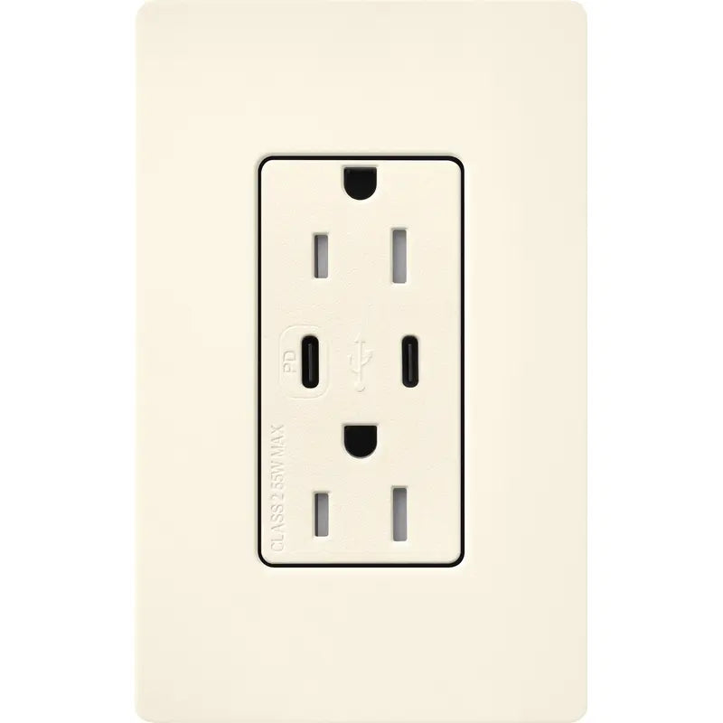 Lutron SCR-15-CCTR-BI Claro 15A Tamper-Resistant USB Type C Duplex Receptacle - Finish: Biscuit