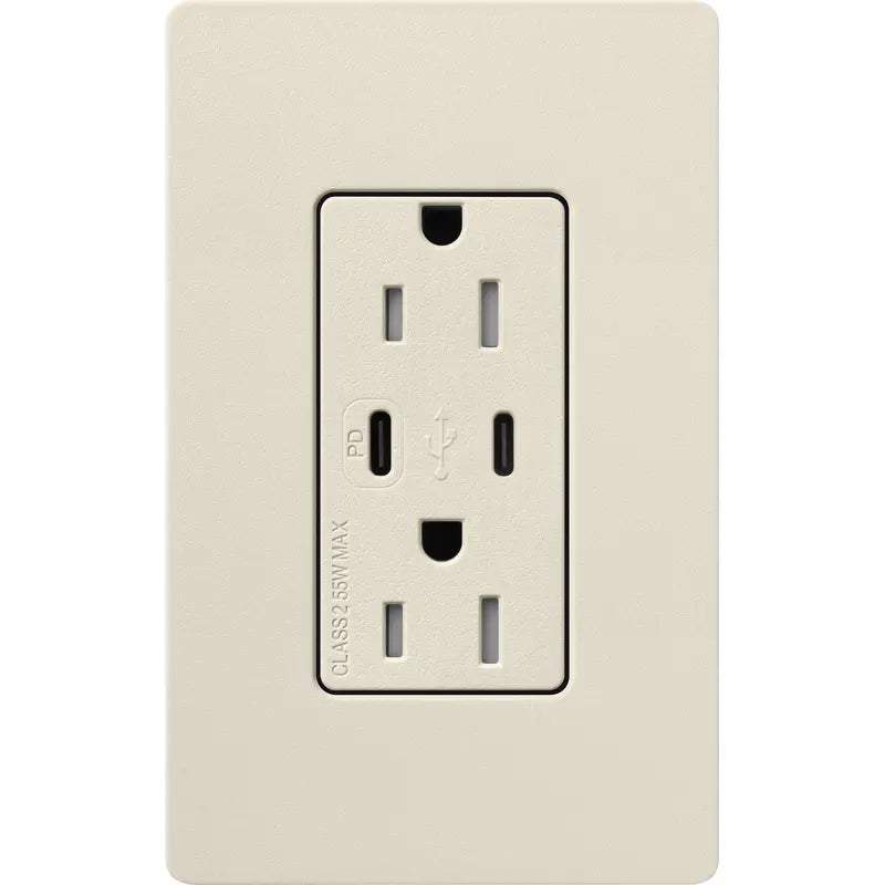 Lutron SCR-15-CCTR-PM Claro 15A Tamper-Resistant USB Type C Duplex Receptacle - Finish: Pumice
