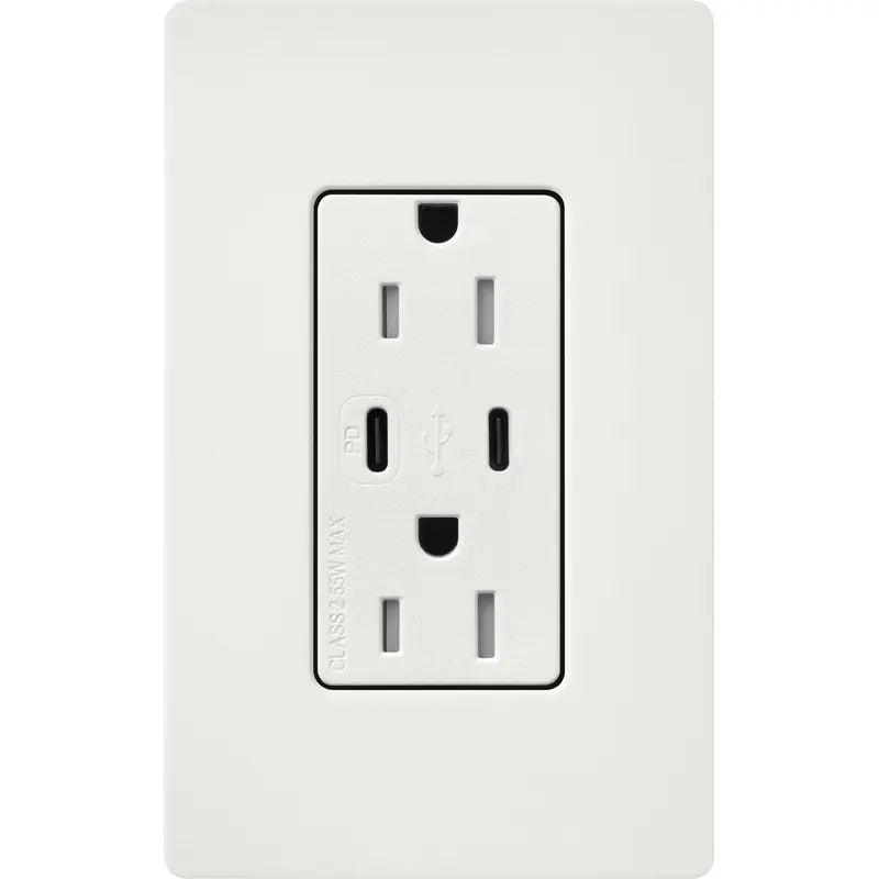 Lutron SCR-15-CCTR-RW Claro 15A Tamper-Resistant USB Type C Duplex Receptacle - Finish: Architectural White