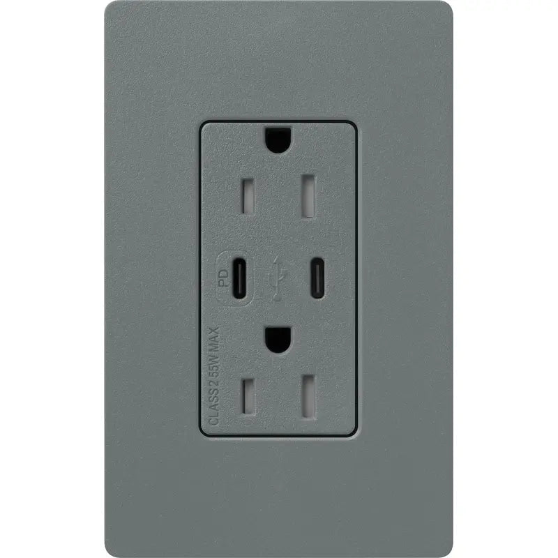 Lutron SCR-15-CCTR-SL Claro 15A Tamper-Resistant USB Type C Duplex Receptacle - Finish: Slate