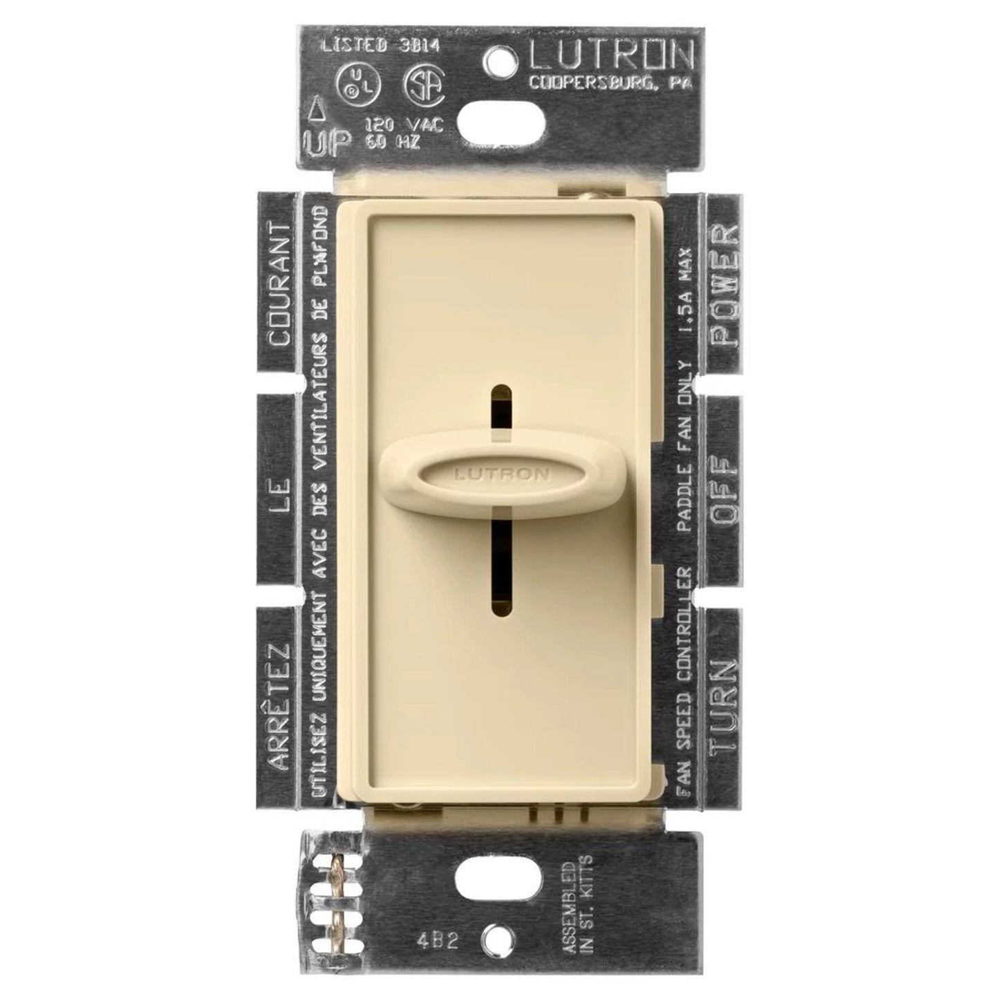 Lutron SFSQ-FH-IV Skylark Quiet 3-Speed Fan Control - 1.5A 3-Speed Ceiling Fan - 120V - Single Pole/3 Way- Finish: Matte Ivory