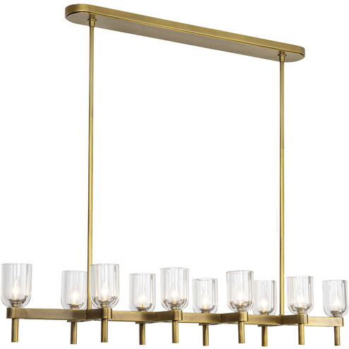Alora Lighting LP338052VBCC Lucian 10 Light 51.5 inch Vintage Brass and Crystal clear Linear Pendant Ceiling Light