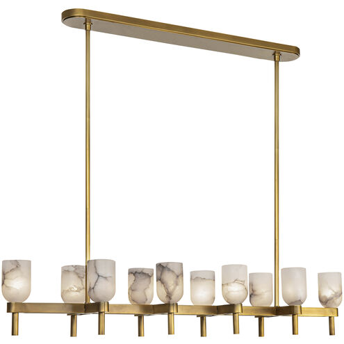 Alora Lighting LP338052VBAR Lucian 10 Light 51.5 inch Vintage Brass and Alabaster Linear Pendant Ceiling Light