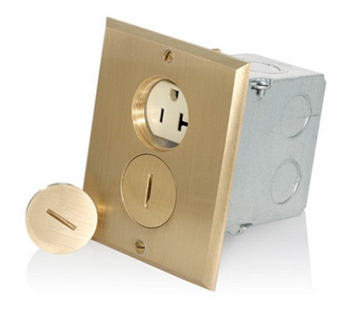 Leviton 25349-FBA Brass Finish Mtg Duplex Receptacle Floor Box 20A / 125V- BuyRite Electric