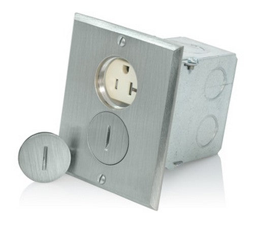Leviton 25349-TFN Nickel Finish Tamper-Resistant Gang Duplex Receptacle Floor Box 20A / 125 V - BuyRite Electric