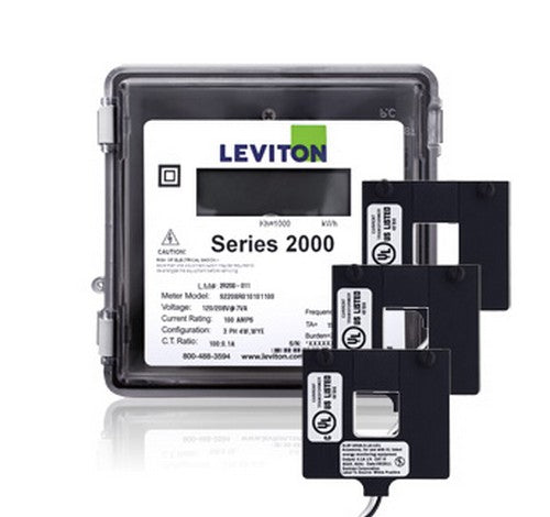 Leviton 2O208-1W Series 2000 3P/4W 100A Outdoor kWh Meter Kit w/3 Split Core CTs 120 ~ 208V - BuyRite Electric