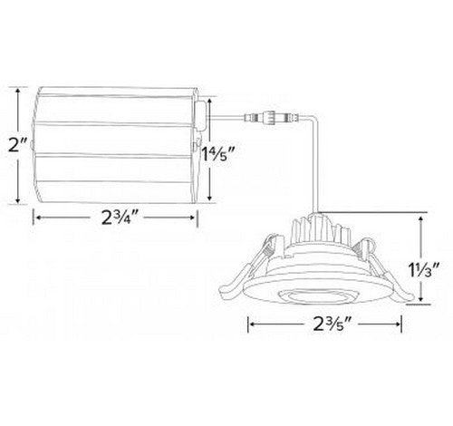 ELCO Lighting ERT21840W Ultra Slim LED Gimbal Light, white, 2-inch round design with connector, dimensions labeled.