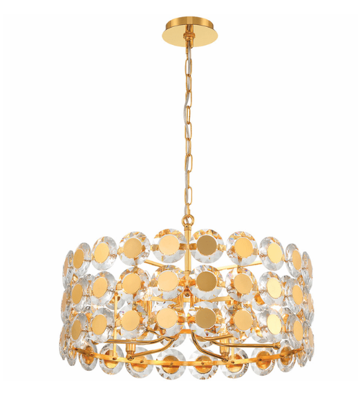 Eurofase Lighting 44285-026 Perrene 6 Lighting Wide Crystal Pendant Chandelier Light, Gold Finish