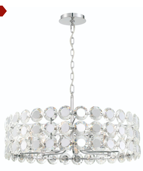 Eurofase Lighting 44286-019 Perrene 8 Lights Wide Crystal Pendant Chandelier Light, Chrome Finish