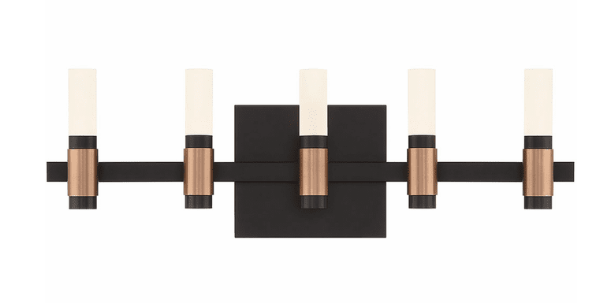 Eurofase Lighting 45236-013 Albany 20 inch Modern 5-LED Bathroom Wall Sconce Light, Black/Brass Finish