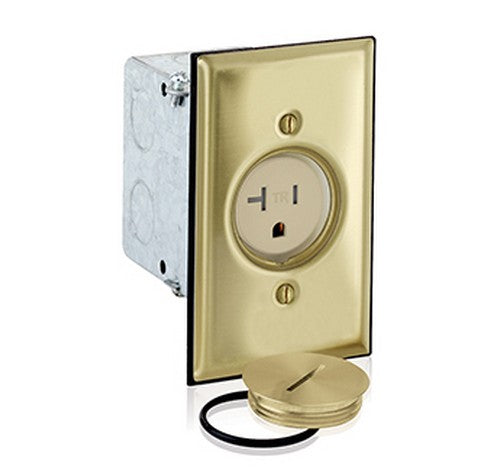 Leviton 5349-TFB Gang Single Receptacle Floor Box, Tamper-Resistant Brass Finish 20A / 125 VAC - BuyRite Electric