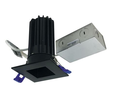 Nora Lighting NM2-2SB8527BB 2 Inch M2 Square LED Baffled Downlight, 850lm / 10W, 2700K, 120V, Matte Black Finish