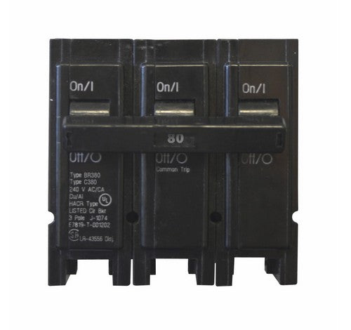 Cutler Hammer BR380 80Amp 1-inch Three-pole Plug-On Circuit Breaker 240V - BuyRite Electric