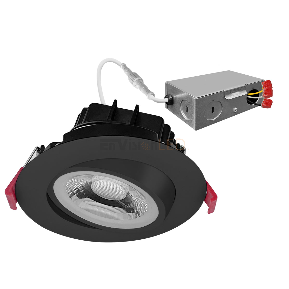 EnvisionLED LED-DLJBX-ADJ-4-12W-5CCT-BLK-R LED 4 Inch Gimbal J-Box Downlight, 12W 5CCT Selectable Black Finish