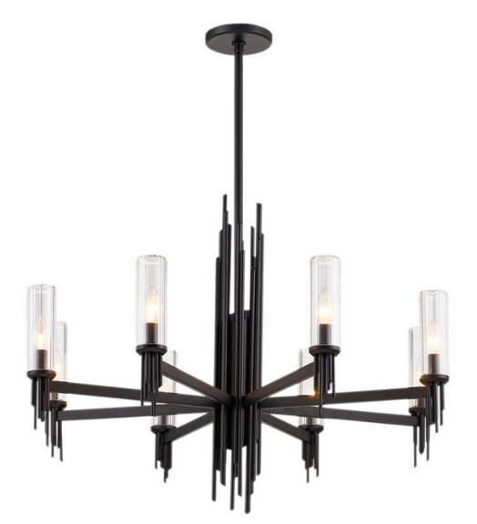 Alora Lighting CH335836MBCR Torres 36" Wide Clear Ribbed Chandelier 8 LED Ceiling Light, Matte Black Finish