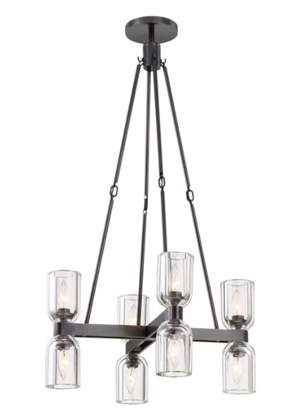 Alora Lighting CH338822UBCC Lucian 22" Wide Clear Glass Chandelier 8 LED Ceiling Light, Urban Bronze Finish