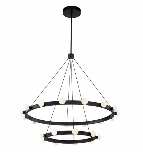 Kuzco Lighting CH63436-BK 36" Modern Rezz 24 Wide LED Ring Chandelier Ceiling Pendant Light with Opal Glass Diffuser, Black Finish