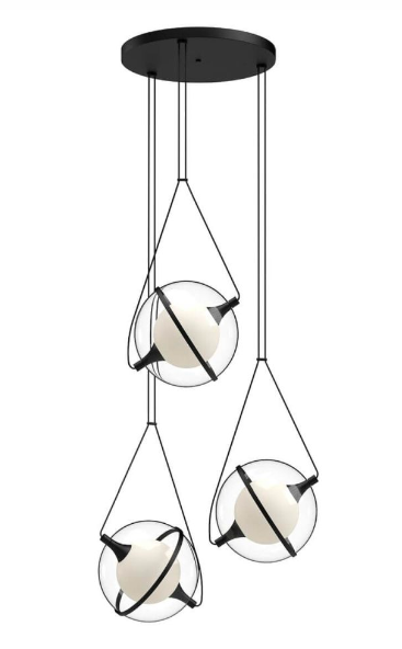 Kuzco Lighting CH76728-BK 28" Aries LED Chandelier Ceiling Pendant Light with Frosted Internal Glass, Brushed Black Finish