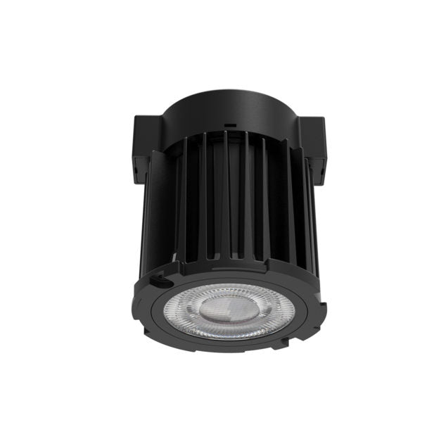 Black DMF LIGHTING DCD3 LED MODULE with ribbed cylindrical body and adjustable round lens, designed for recessed lighting.