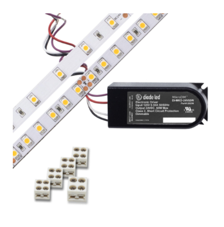 Diode LED DI-KIT-24V-BC1MD60-3000 Blaze Basics 100 Series LED Tape Light Kit Spool with MikroDIM, Color Temperature 3000K, Voltage 24V