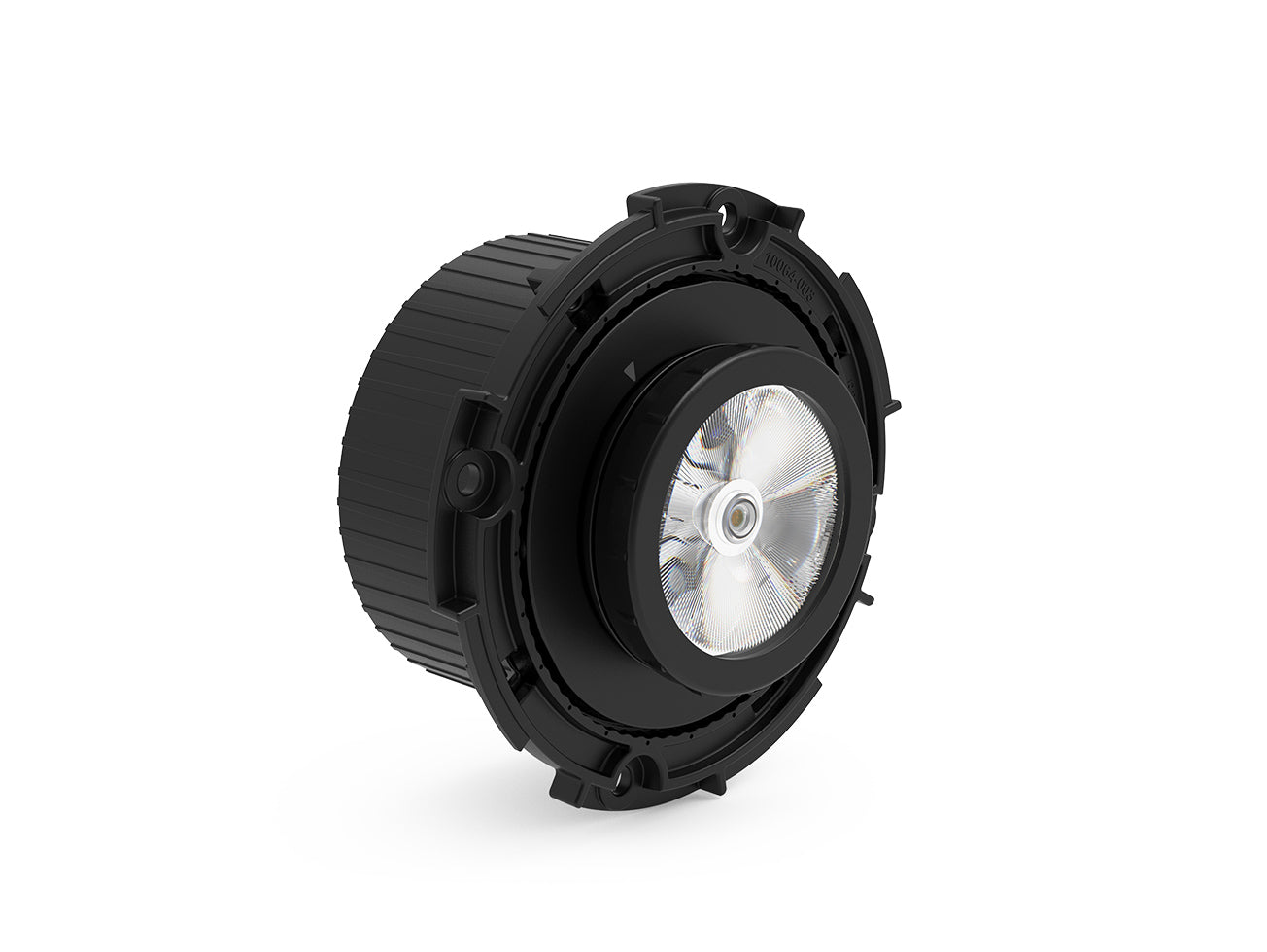 Black DMF DRD4 Adjustable Recessed LED Downlight with circular design and adjustable lens.