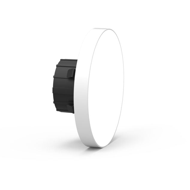 DMF Lighting DRD5S4R07930 LED round light, white surface, black base, 4-inch diameter, 750 lumens, 3000K.