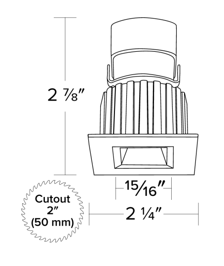 Elco Lighting E1L12NF40BB 1" Square Recessed Oak™ Downlight, Beam Angle 28° Color Temperature 4000K, All Black