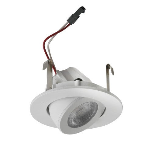 2" round LED light in white with adjustable head, connected wires, and mounting clips; ELCO Lighting E218C18SDW.