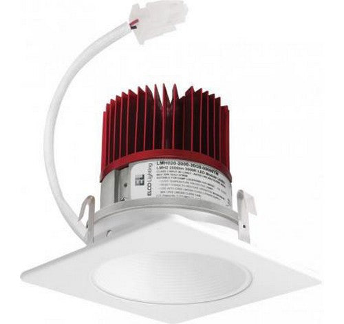 4" LED light engine with square baffle trim, bronze finish, white casing, red heat sink, for recessed lighting, 2700K.