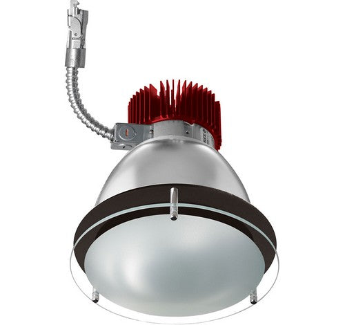 6 inch LED light engine with black finish, red heat sink, and drop glass trim; suitable for recessed lighting.