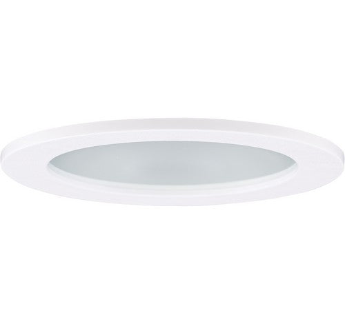 ELCO Lighting 4" shower trim with frosted lens, clear reflector, and white Lexan trim, suitable for LED recessed lighting.