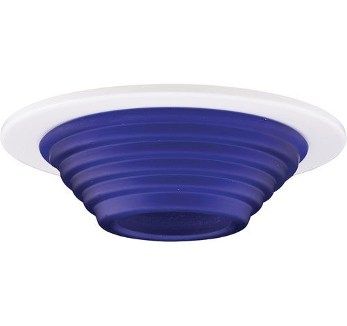 4" frosted stepped blue glass trim with white rim, ELCO Lighting EL1453BL, for MR16 lamps.