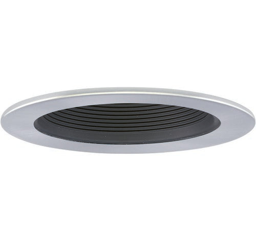 4" adjustable step baffle trim, black with nickel ring, for recessed LED lighting.