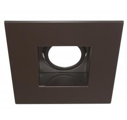 Bronze square reflector trim for LED recessed lighting with central adjustable opening.