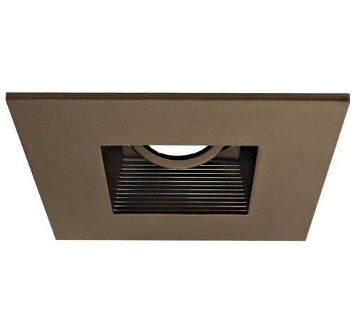 Bronze square adjustable baffle trim, die-cast aluminum, compatible with MR16 lamps, designed for LED recessed lighting.