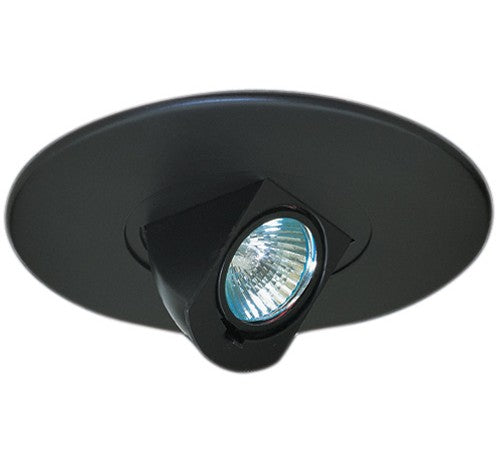 Black ELCO Lighting EL2597B 6" adjustable pull-down trim with tilt and rotation, featuring a central light bulb.