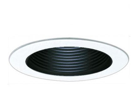 ELCO Lighting EL993KB 4 Inch Metal Step Baffle Trim With Socket Bracket Black With White Ring Finish