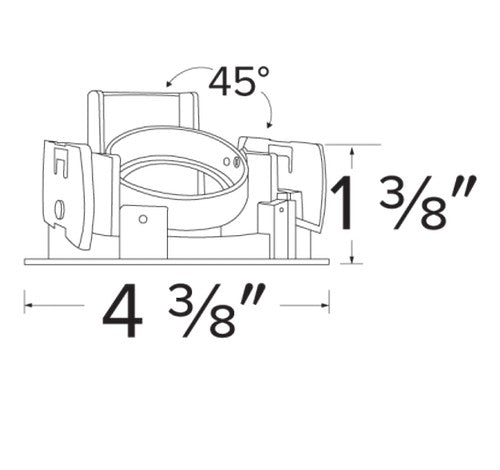 ELCO Lighting ELK3620W Pex trim diagram showing 45° adjustability, 4 3/8" diameter, and 1 3/8" depth dimensions.