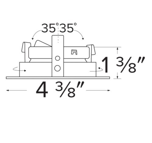 Diagram of ELCO Lighting ELK3627BZ Pex 3 Inch Round Pinhole with adjustable die-cast trims, showing dimensions and tilt angle.