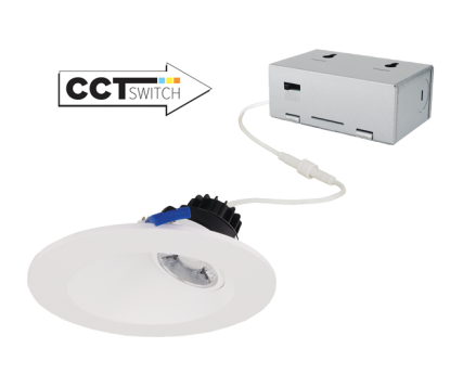 Elco Lighting ERT425CT5W 4" LED Sloped Round Regressed Gimbal with 5-CCT Switch, Lumens 510 lm, Beam Angle 38° Color Temperature 2700K-5000K,