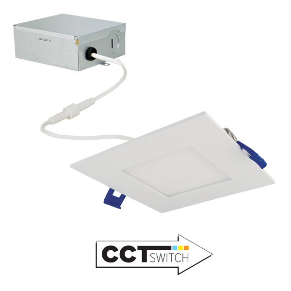 Elco Lighting ERT441CT5W 9W 4 Inch Ultra Slim LED Square Panel Light White Finish 5 CCT Switch